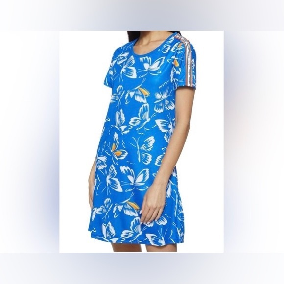 Adidas x Farm Rio Butterfly Print Mini Dress Blue Short Sleeves Scoop - Picture 2 of 7